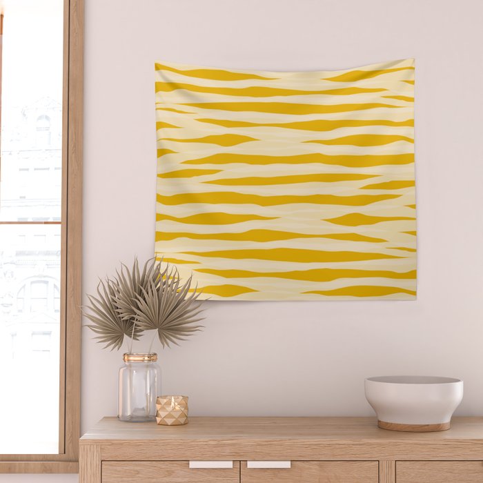Abstract Organic Stripes Pattern in Mustard Yellow Wall Tapestry Gallery Image 2