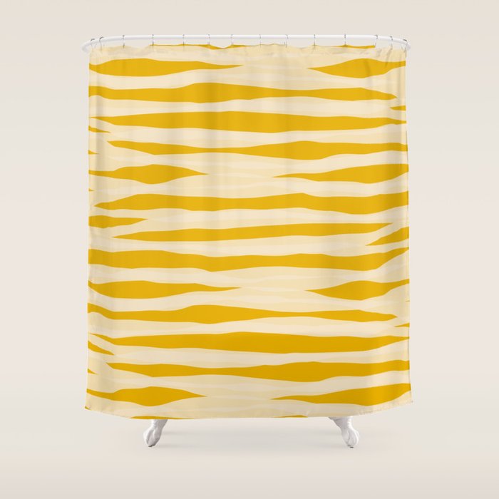 Abstract Organic Stripes Pattern in Mustard Yellow Shower Curtain Gallery Image 1