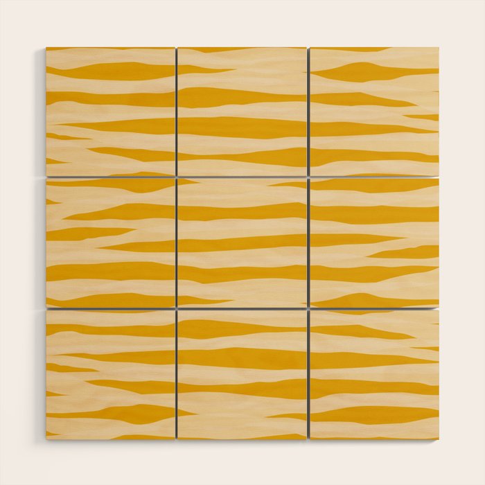 Abstract Organic Stripes Pattern in Mustard Yellow Wood Wall Art Gallery Image 1