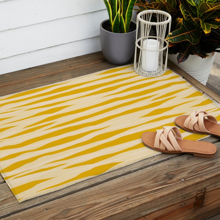 Abstract Organic Stripes Pattern in Mustard Yellow Outdoor Rug Gallery Image 2