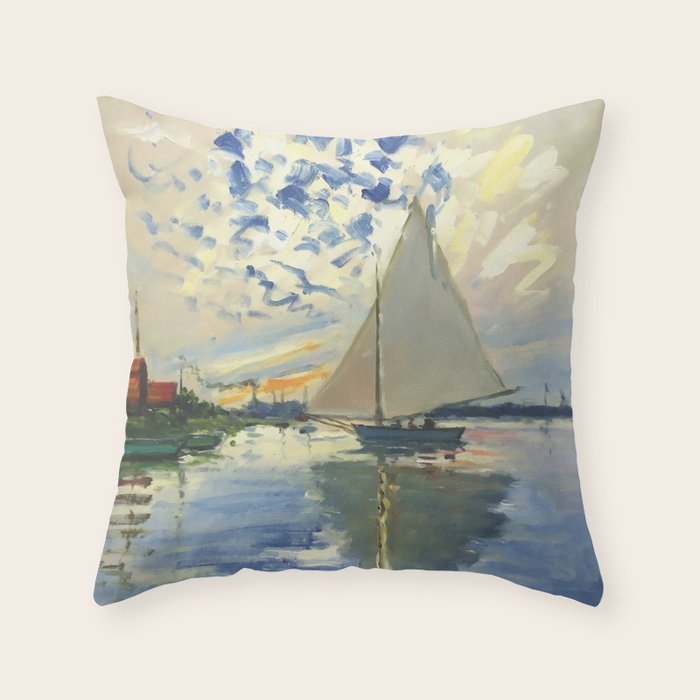 Sailboat Le-Petit-Gennevilliers Claude Monet Fine Art Throw Pillow Gallery Image 6