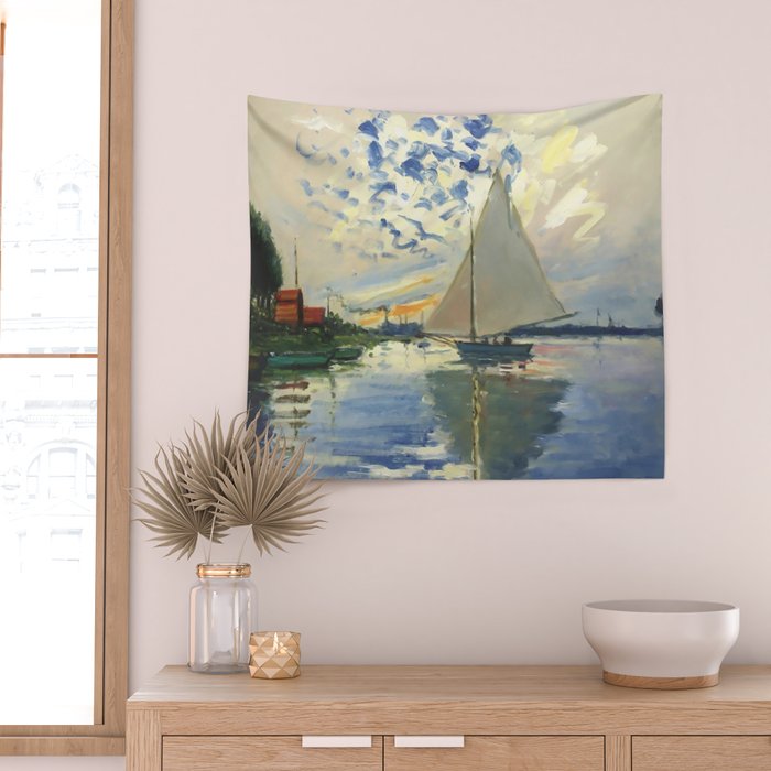 Sailboat Le-Petit-Gennevilliers Claude Monet Fine Art Wall Tapestry Gallery Image 2