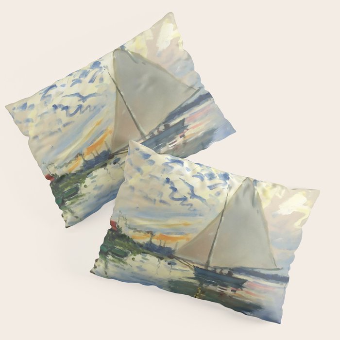 Sailboat Le-Petit-Gennevilliers Claude Monet Fine Art Pillow Sham Gallery Image 3