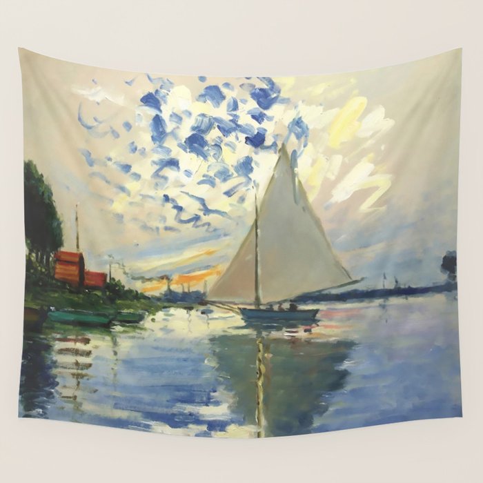 Sailboat Le-Petit-Gennevilliers Claude Monet Fine Art Wall Tapestry Gallery Image 4