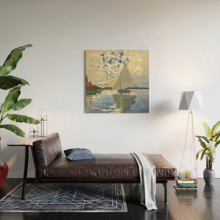 Sailboat Le-Petit-Gennevilliers Claude Monet Fine Art Wood Wall Art Gallery Image 2
