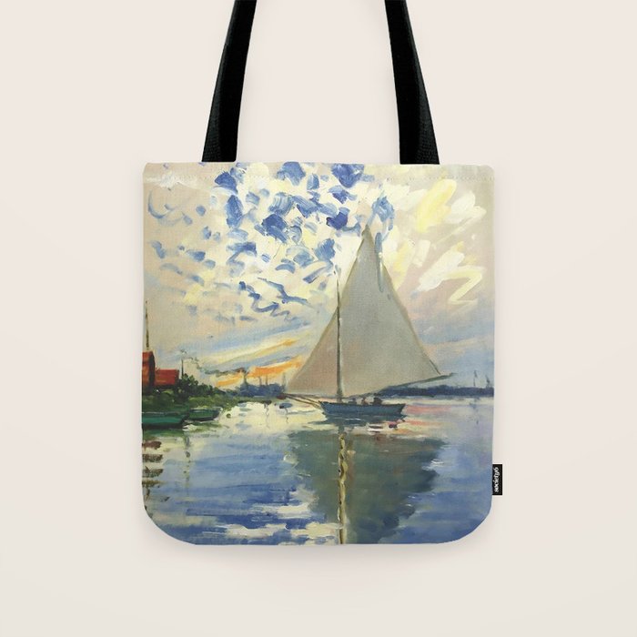 Sailboat Le-Petit-Gennevilliers Claude Monet Fine Art Tote Bag Gallery Image 1
