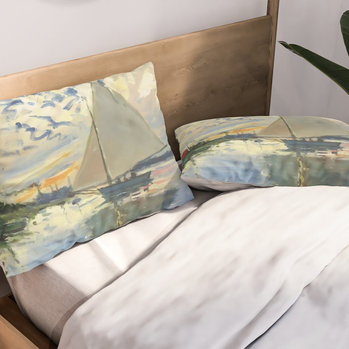 Sailboat Le-Petit-Gennevilliers Claude Monet Fine Art Pillow Sham Gallery Image 2