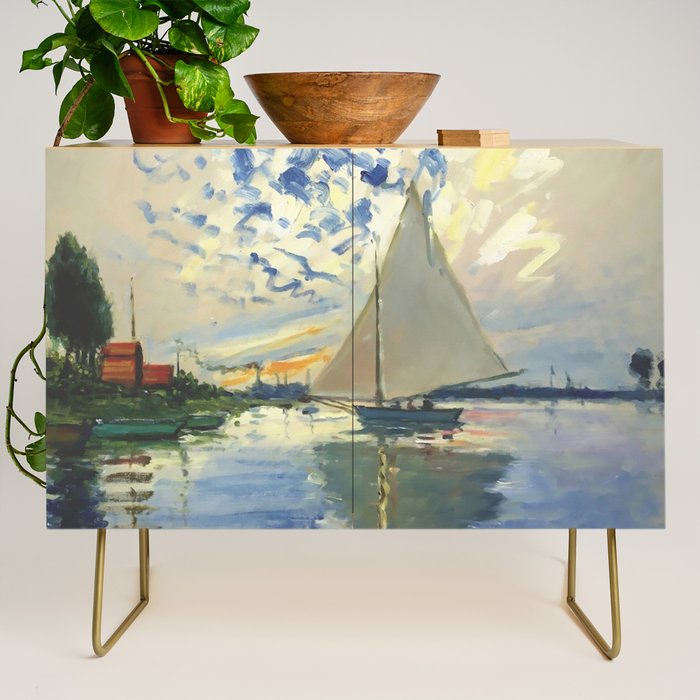 Sailboat Le-Petit-Gennevilliers Claude Monet Fine Art Credenza Gallery Image 1