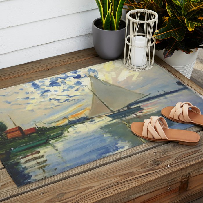 Sailboat Le-Petit-Gennevilliers Claude Monet Fine Art Outdoor Rug Gallery Image 2