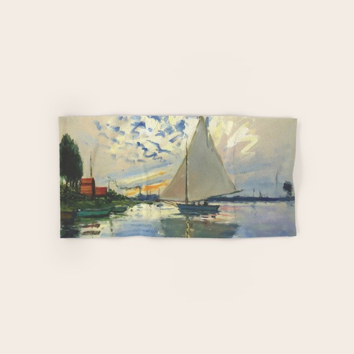 Sailboat Le-Petit-Gennevilliers Claude Monet Fine Art Bath Towel Gallery Image 1