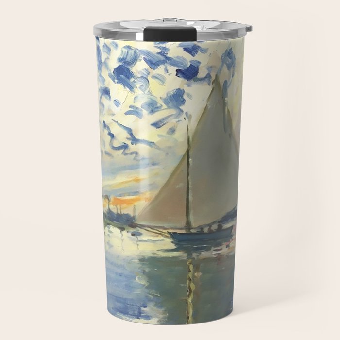 Sailboat Le-Petit-Gennevilliers Claude Monet Fine Art Travel Mug Gallery Image 1