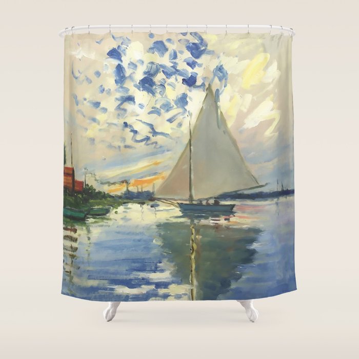 Sailboat Le-Petit-Gennevilliers Claude Monet Fine Art Shower Curtain Gallery Image 1