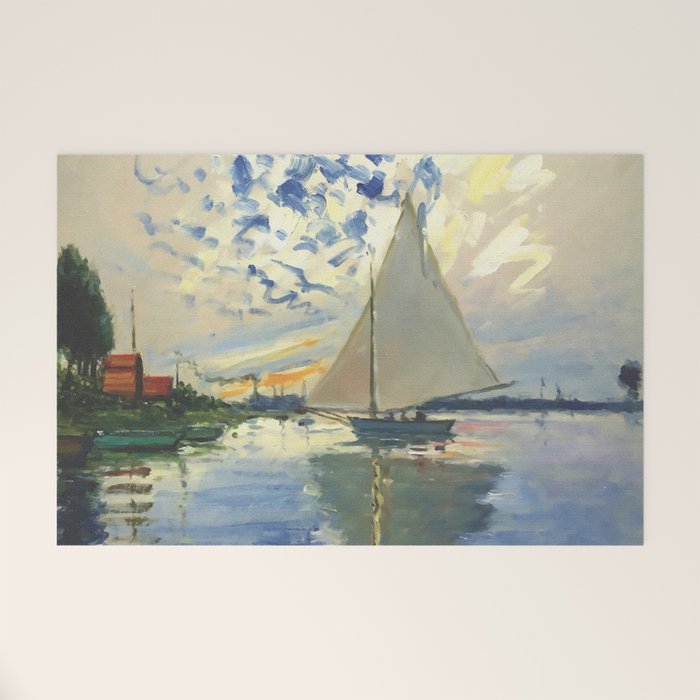 Sailboat Le-Petit-Gennevilliers Claude Monet Fine Art Welcome Mat Gallery Image 1