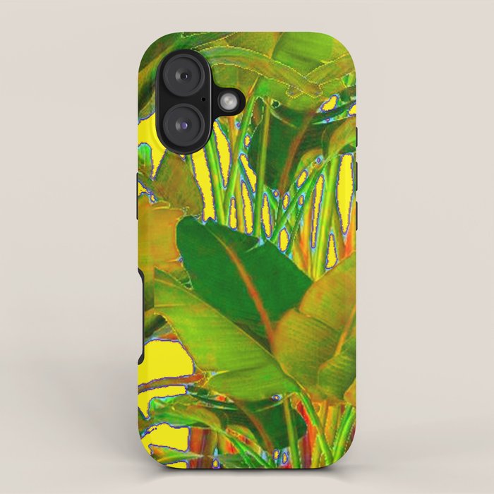GOLDEN TROPICAL FOLIAGE GREEN & GOLD LEAVES AR iPhone Case Gallery Image 1