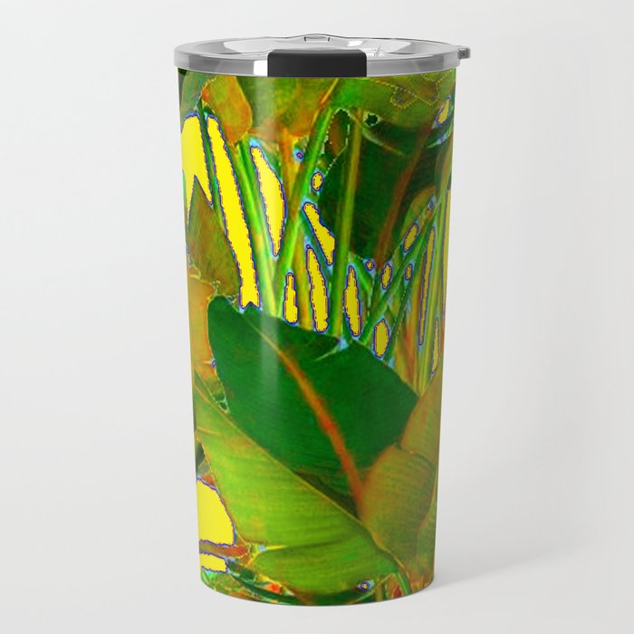 GOLDEN TROPICAL FOLIAGE GREEN & GOLD LEAVES AR Travel Mug Gallery Image 1