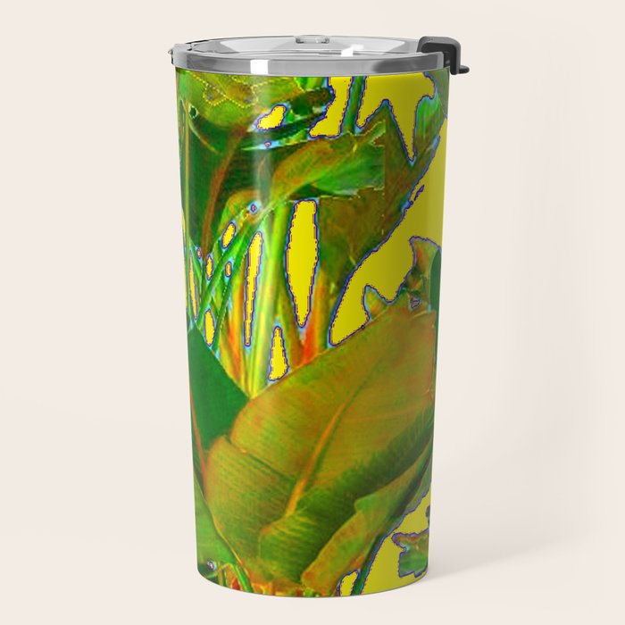 GOLDEN TROPICAL FOLIAGE GREEN & GOLD LEAVES AR Travel Mug Gallery Image 2