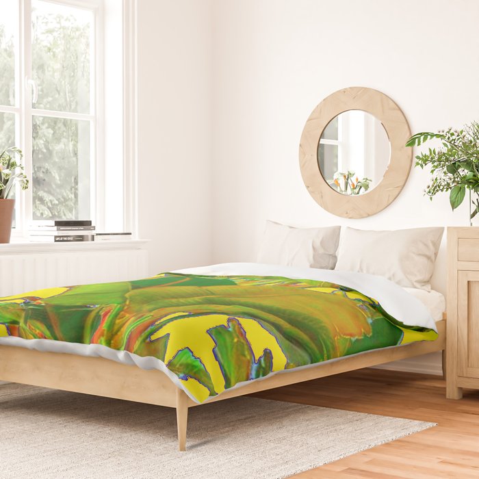 GOLDEN TROPICAL FOLIAGE GREEN & GOLD LEAVES AR Duvet Cover Gallery Image 2
