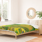 GOLDEN TROPICAL FOLIAGE GREEN & GOLD LEAVES AR Duvet Cover Gallery Image 2
