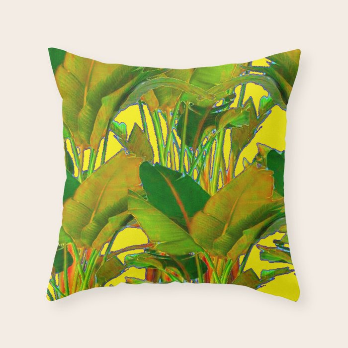 GOLDEN TROPICAL FOLIAGE GREEN & GOLD LEAVES AR Throw Pillow Gallery Image 6