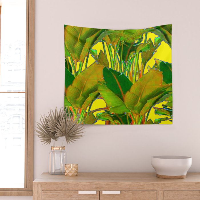 GOLDEN TROPICAL FOLIAGE GREEN & GOLD LEAVES AR Wall Tapestry Gallery Image 2