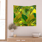 GOLDEN TROPICAL FOLIAGE GREEN & GOLD LEAVES AR Wall Tapestry Gallery Image 2