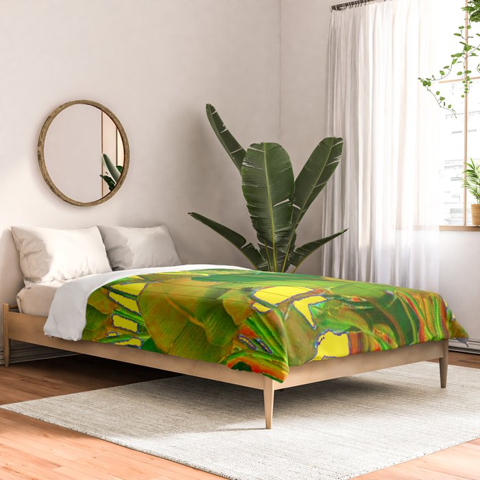 GOLDEN TROPICAL FOLIAGE GREEN & GOLD LEAVES AR Comforter Gallery Image 2