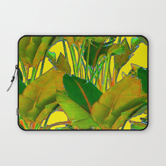 GOLDEN TROPICAL FOLIAGE GREEN & GOLD LEAVES AR Laptop Sleeve Gallery Image 1