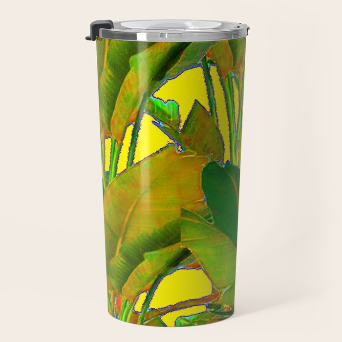 GOLDEN TROPICAL FOLIAGE GREEN & GOLD LEAVES AR Travel Mug Gallery Image 3