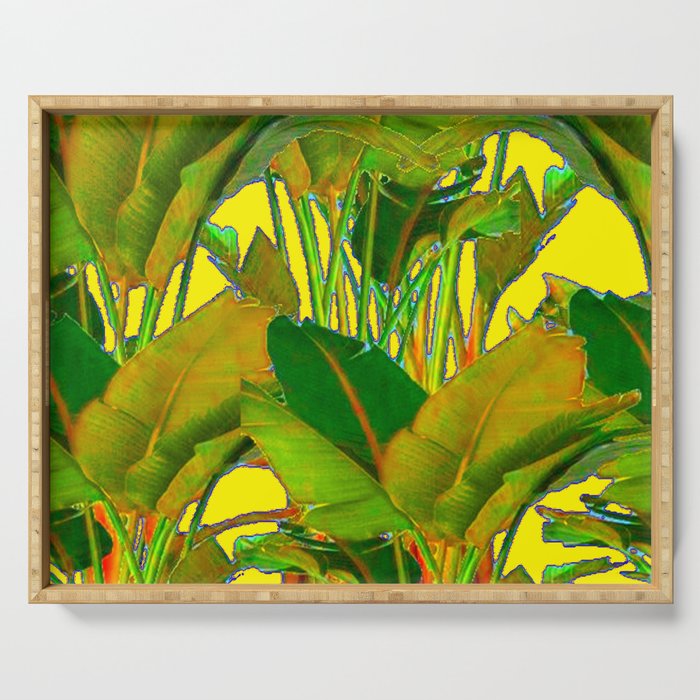 GOLDEN TROPICAL FOLIAGE GREEN & GOLD LEAVES AR Serving Tray Gallery Image 1