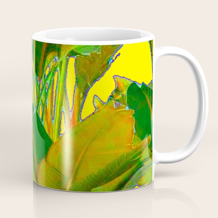GOLDEN TROPICAL FOLIAGE GREEN & GOLD LEAVES AR Coffee Mug Gallery Image 1