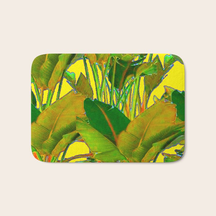 GOLDEN TROPICAL FOLIAGE GREEN & GOLD LEAVES AR Bath Mat Gallery Image 1
