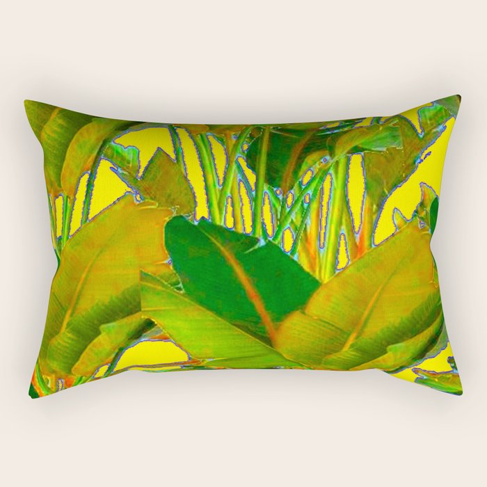 GOLDEN TROPICAL FOLIAGE GREEN & GOLD LEAVES AR Rectangular Pillow Gallery Image 2