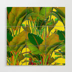 GOLDEN TROPICAL FOLIAGE GREEN & GOLD LEAVES AR Wood Wall Art Gallery Image 1