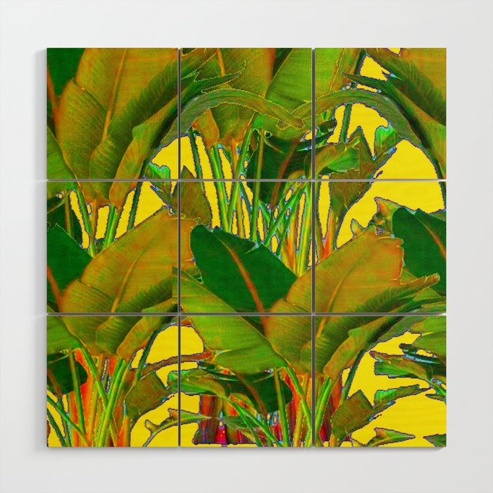 GOLDEN TROPICAL FOLIAGE GREEN & GOLD LEAVES AR Wood Wall Art Gallery Image 1