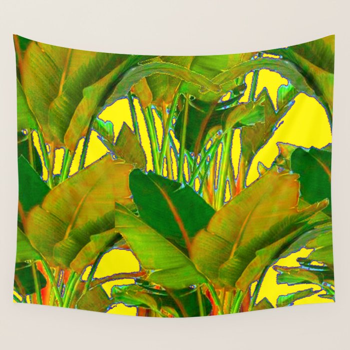 GOLDEN TROPICAL FOLIAGE GREEN & GOLD LEAVES AR Wall Tapestry Gallery Image 4