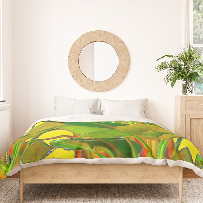 GOLDEN TROPICAL FOLIAGE GREEN & GOLD LEAVES AR Duvet Cover Gallery Image 3