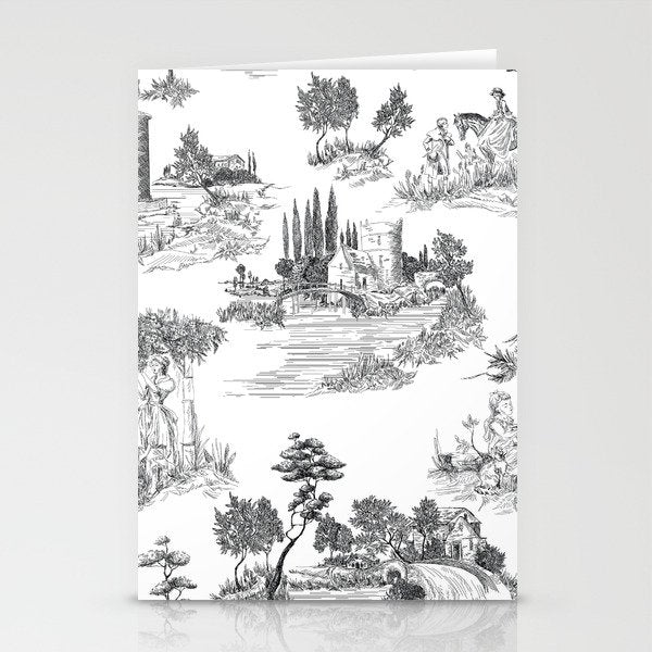 Toile de Jouy Vintage French Romantic Pastoral Black & White Stationery Card Gallery Image 1