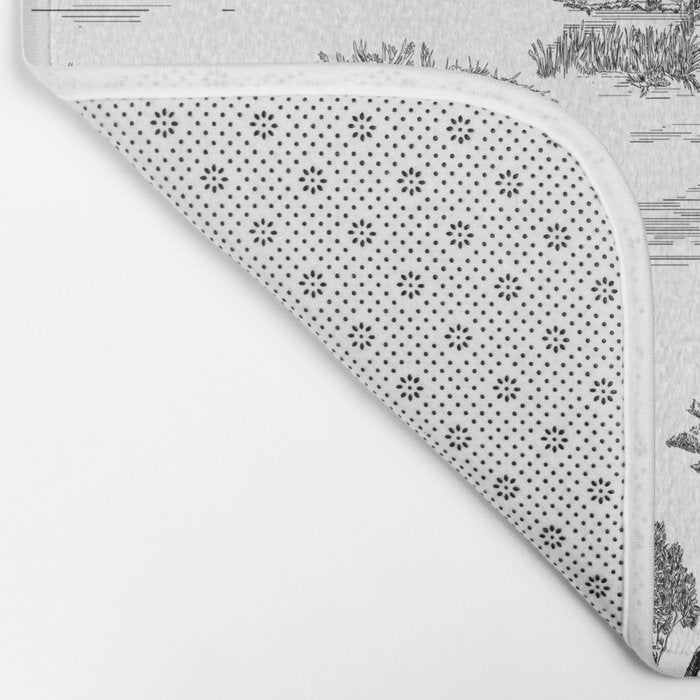 Toile de Jouy Vintage French Romantic Pastoral Black & White Bath Mat Gallery Image 2