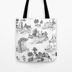Toile de Jouy Vintage French Romantic Pastoral Black & White Tote Bag Gallery Image 1