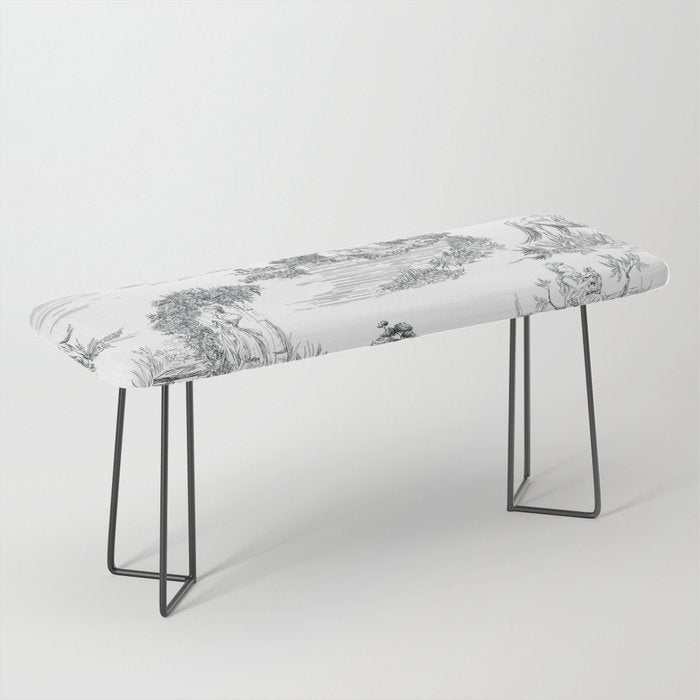 Toile de Jouy Vintage French Romantic Pastoral Black & White Bench Gallery Image 1