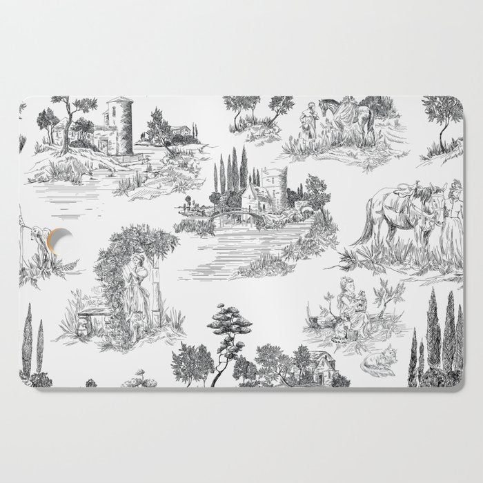 Toile de Jouy Vintage French Romantic Pastoral Black & White Cutting Board Gallery Image 1