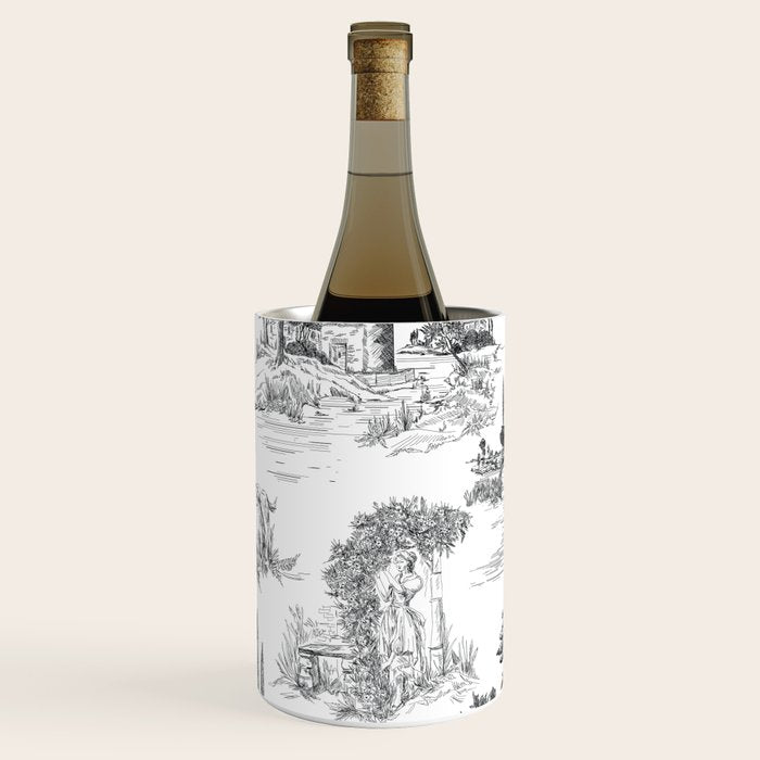 Toile de Jouy Vintage French Romantic Pastoral Black & White Wine Chiller Gallery Image 2