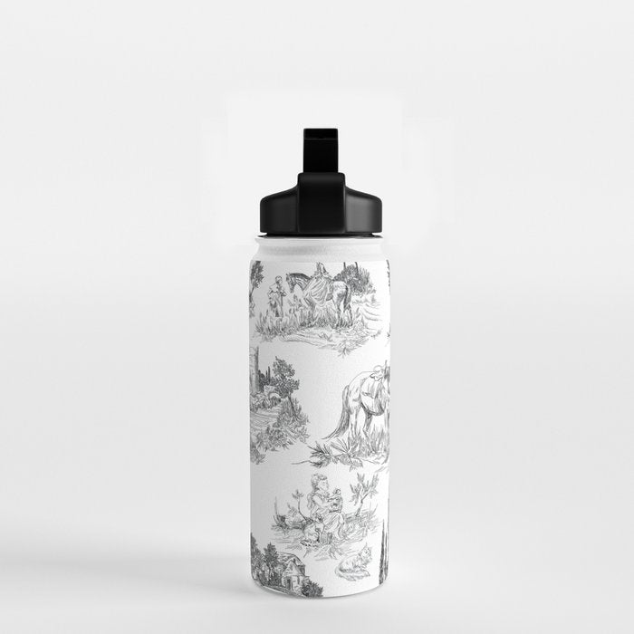 Toile de Jouy Vintage French Romantic Pastoral Black & White Water Bottle Gallery Image 2