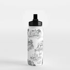 Toile de Jouy Vintage French Romantic Pastoral Black & White Water Bottle Gallery Image 2