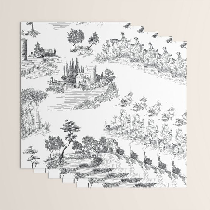 Toile de Jouy Vintage French Romantic Pastoral Black & White Wrapping Paper Gallery Image 3
