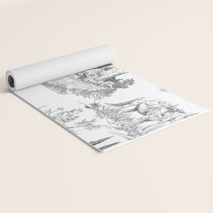 Toile de Jouy Vintage French Romantic Pastoral Black & White Yoga Mat Gallery Image 2