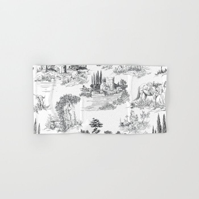 Toile de Jouy Vintage French Romantic Pastoral Black & White Towels Gallery Image 1