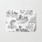 Toile de Jouy Vintage French Romantic Pastoral Black & White Bath Mat Gallery Image 1