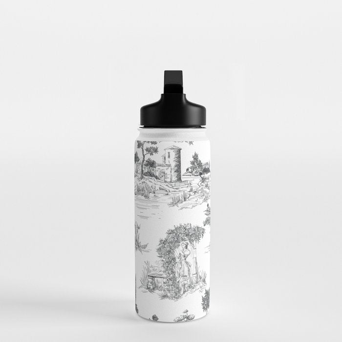 Toile de Jouy Vintage French Romantic Pastoral Black & White Water Bottle Gallery Image 3