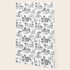 Toile de Jouy Vintage French Romantic Pastoral Black & White Wallpaper Gallery Image 2